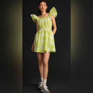 Anthropologie Maeve Square-Neck Flutter-Sleeve Shirred Dress